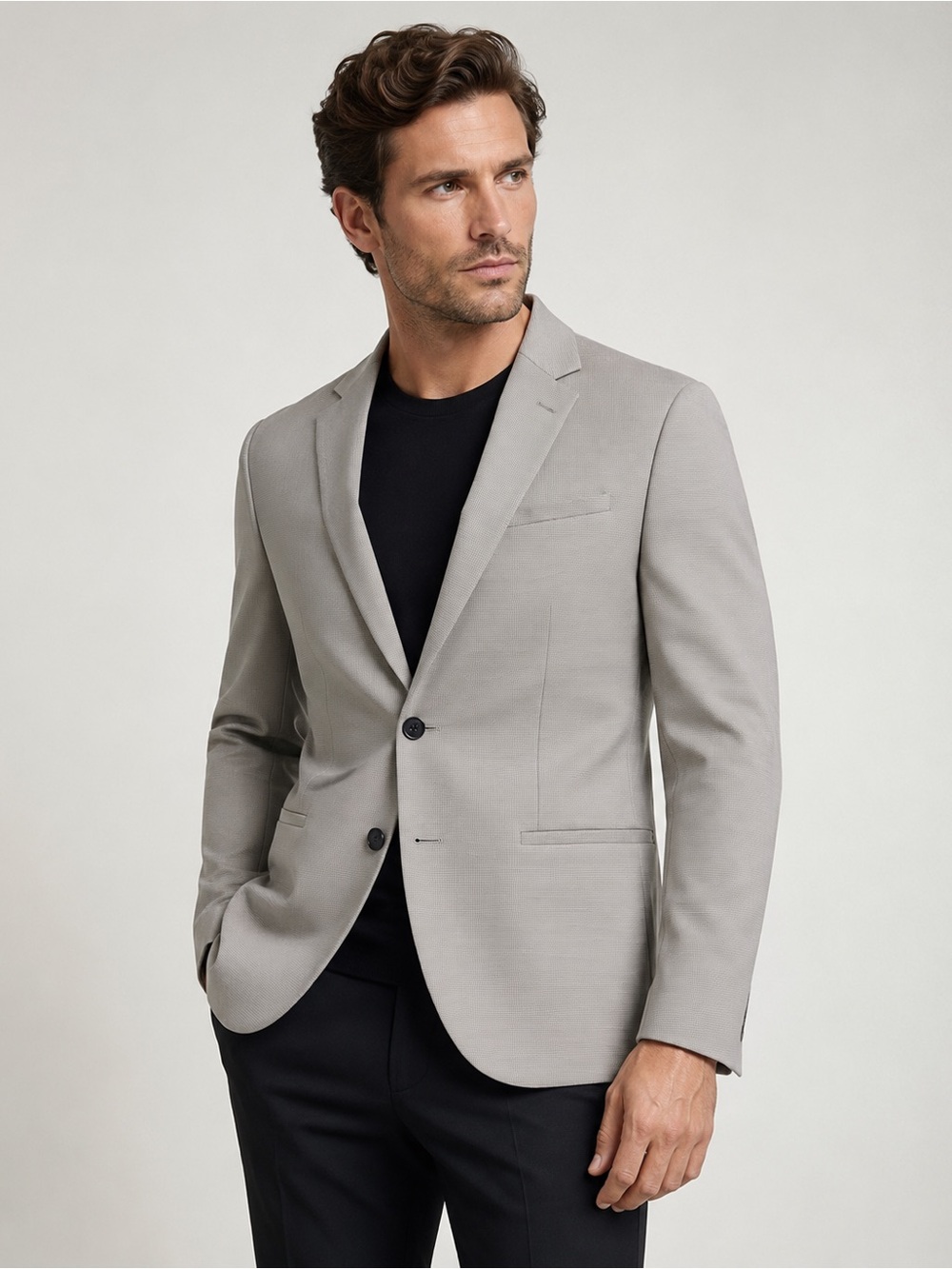 Sisley Taupe Cotton Stretch Slim Fit Summer Blazer Sport Coat EU 44